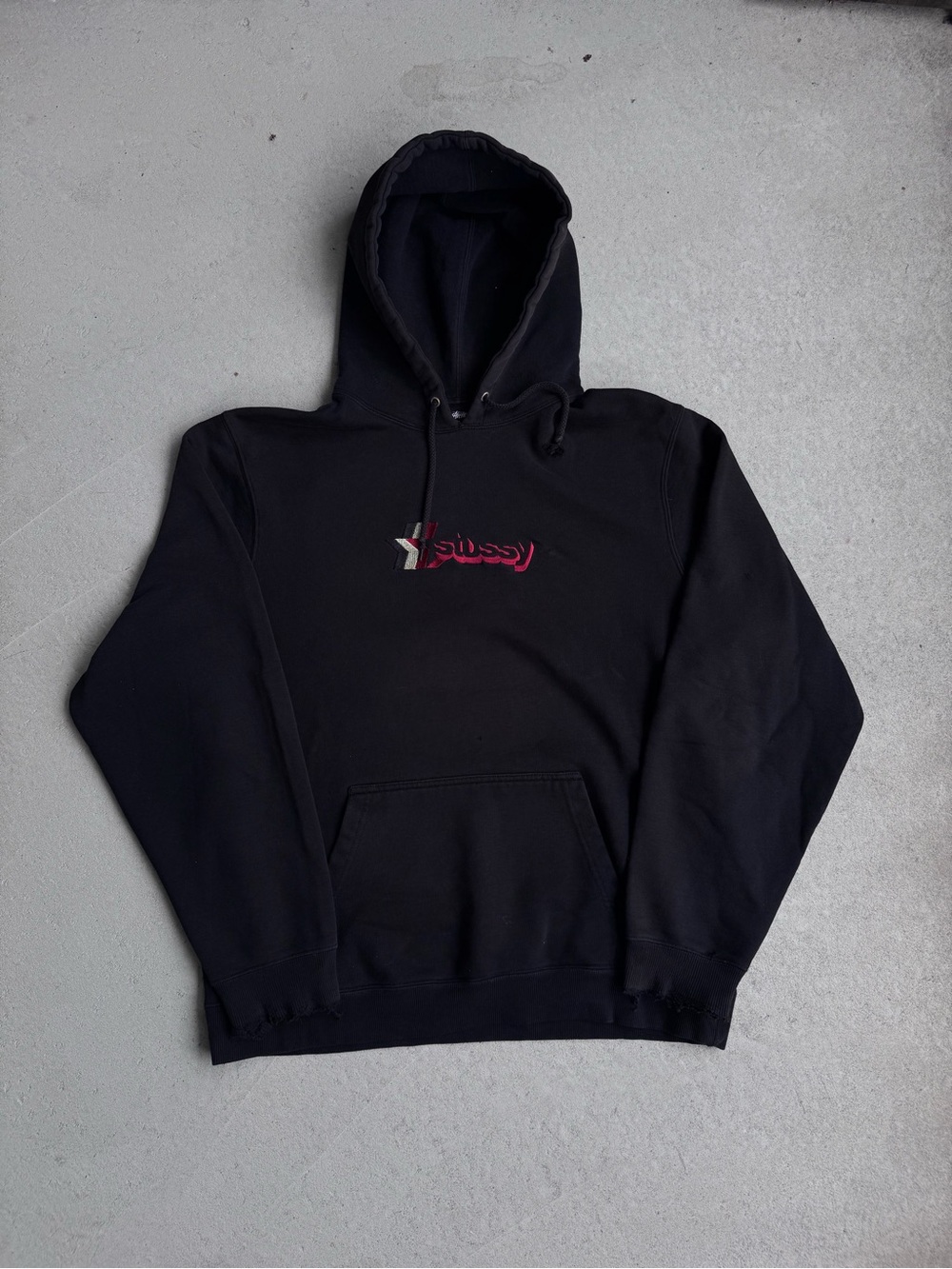 Stussy Black Pullover Hoodie with Red Logo